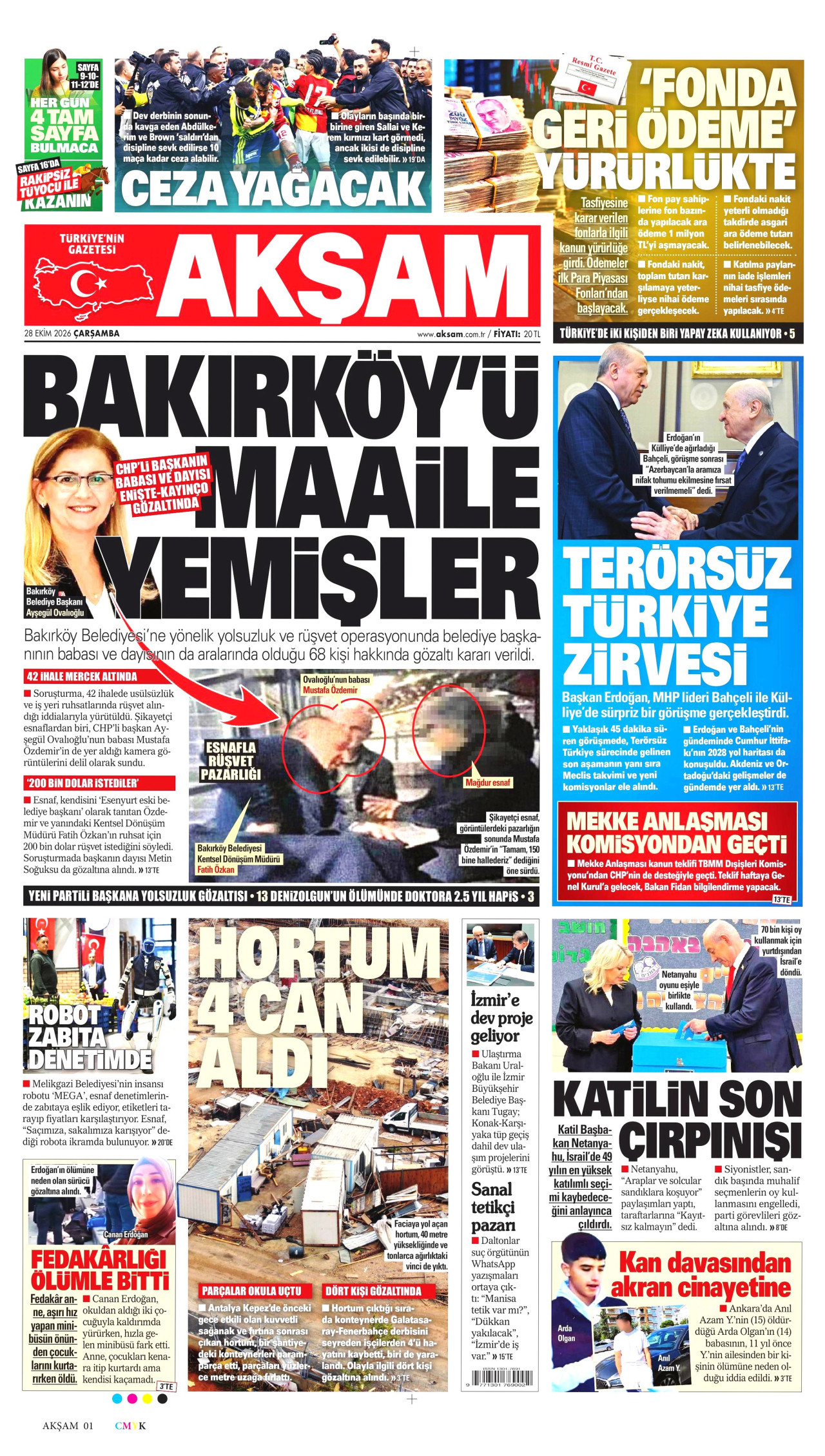 Akşam Gazetesi gazetesi manşeti
