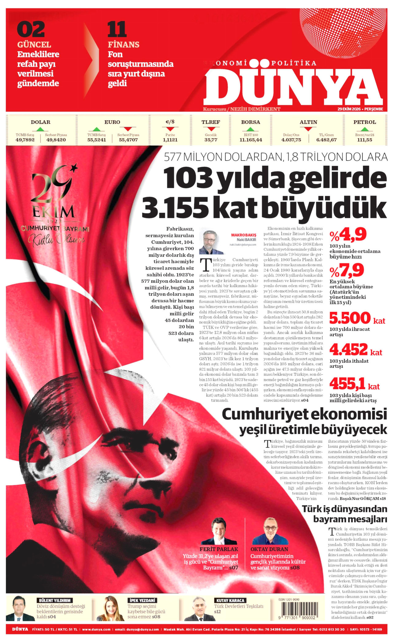 Dünya Gazetesi gazetesi manşeti