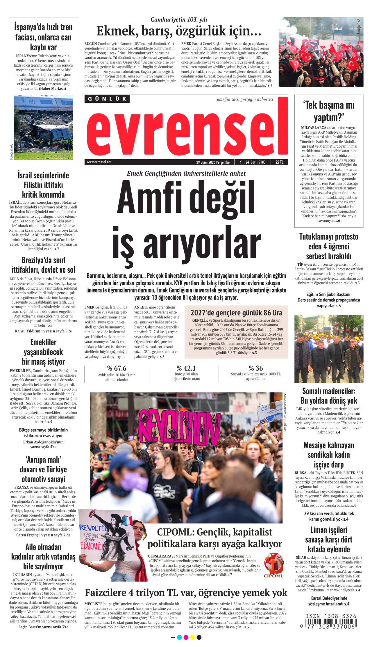 Evrensel Gazetesi gazetesi manşeti