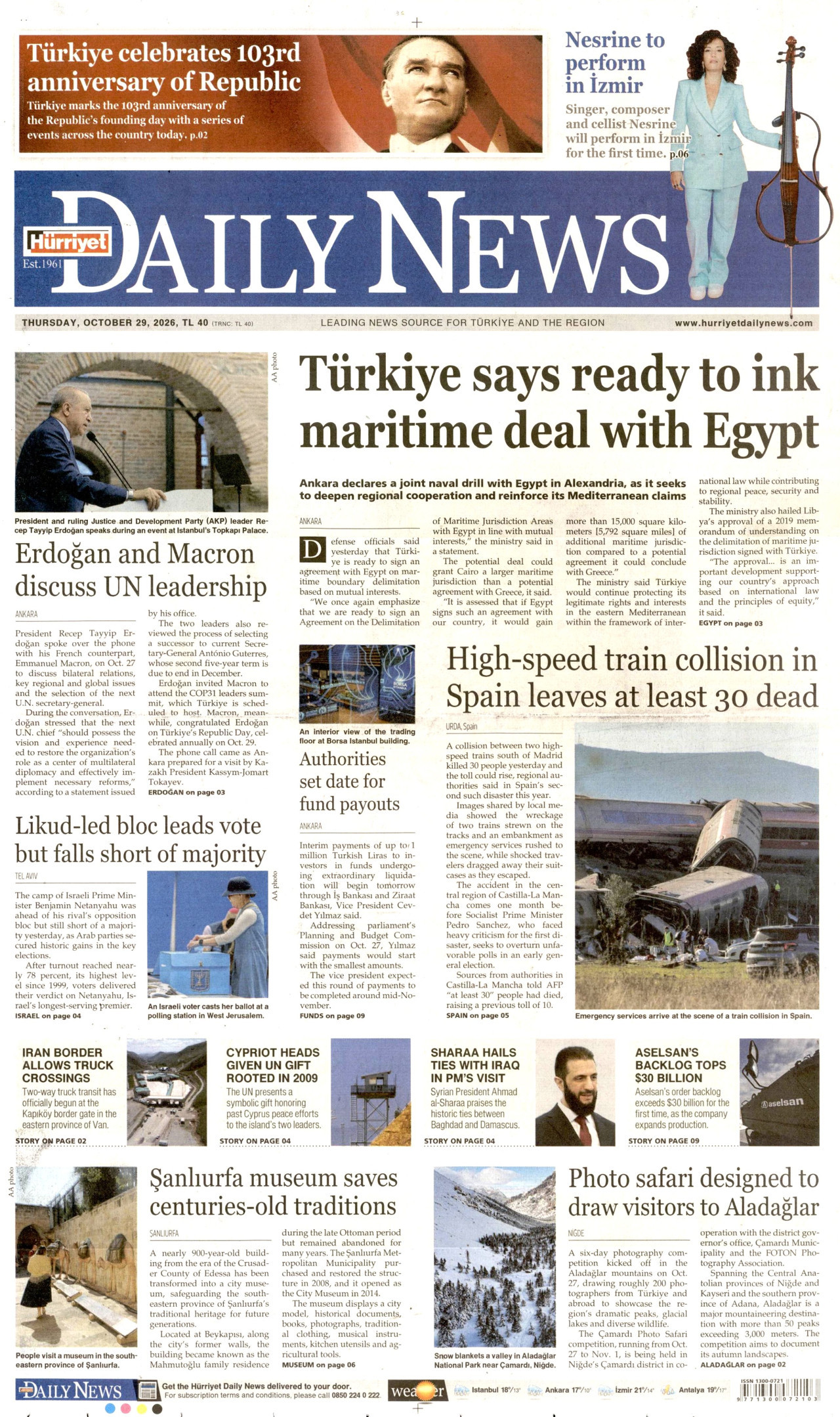 Hürriyet Daily News Gazetesi gazetesi manşeti