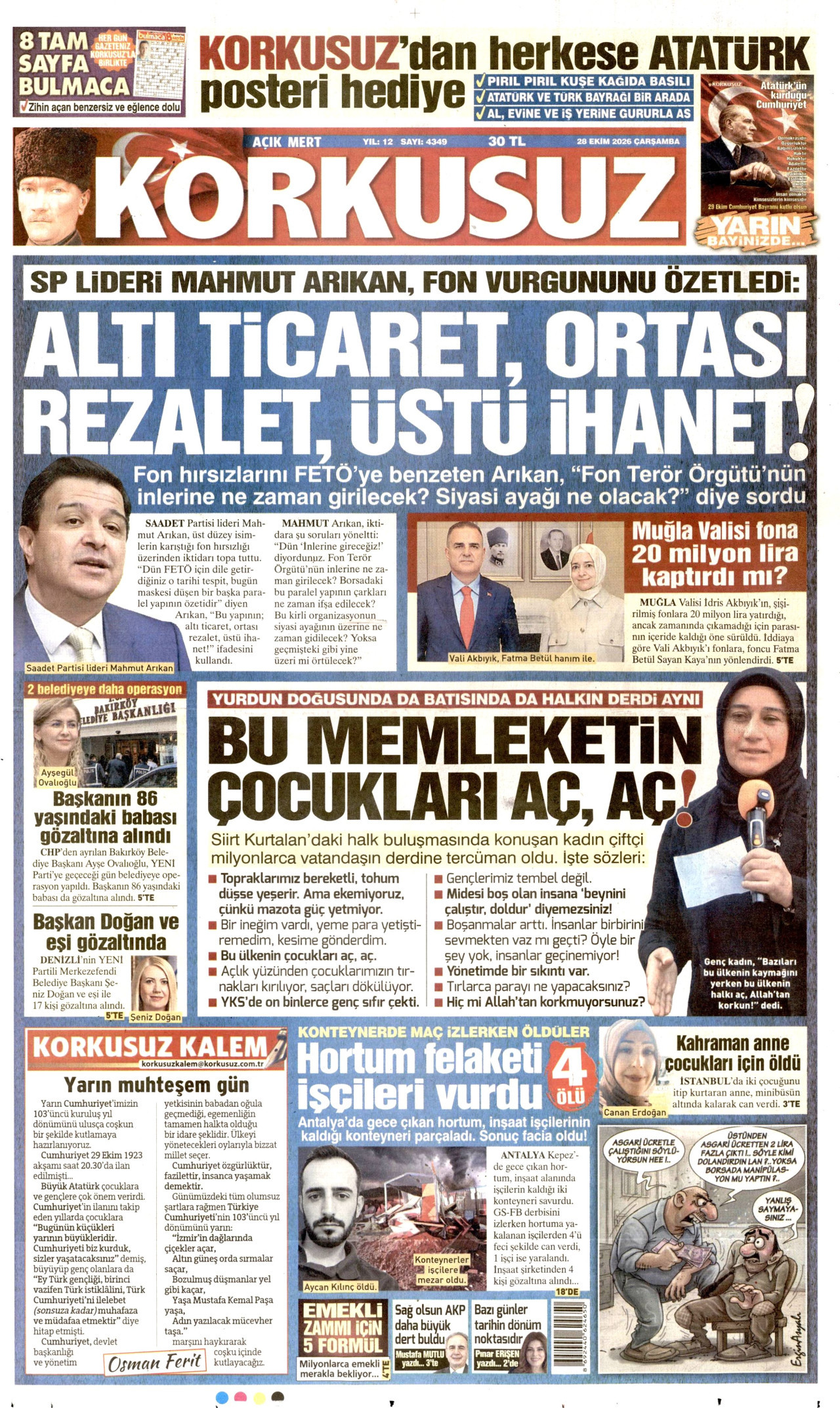 Korkusuz Gazetesi gazetesi manşeti
