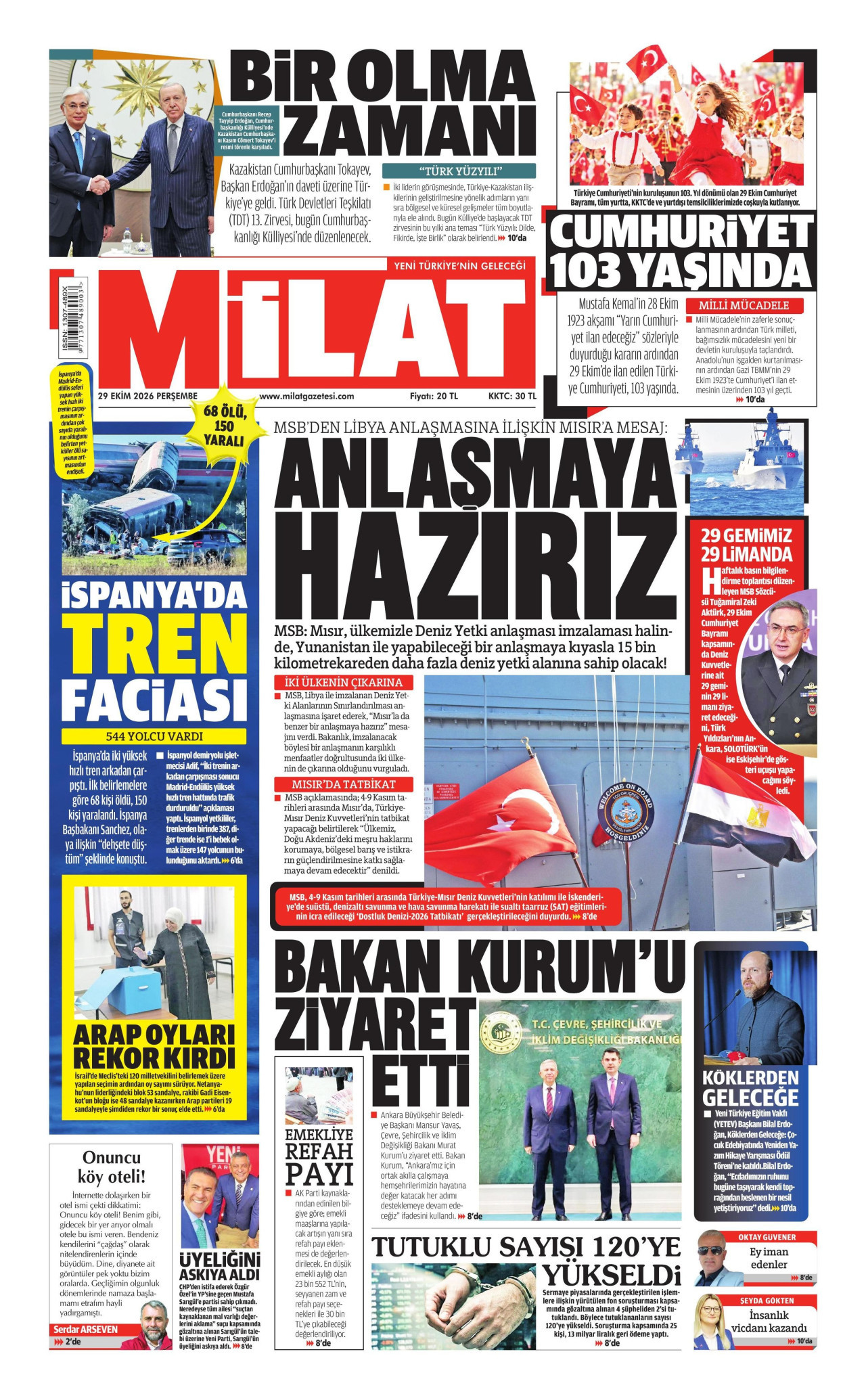 Milat Gazetesi gazetesi manşeti
