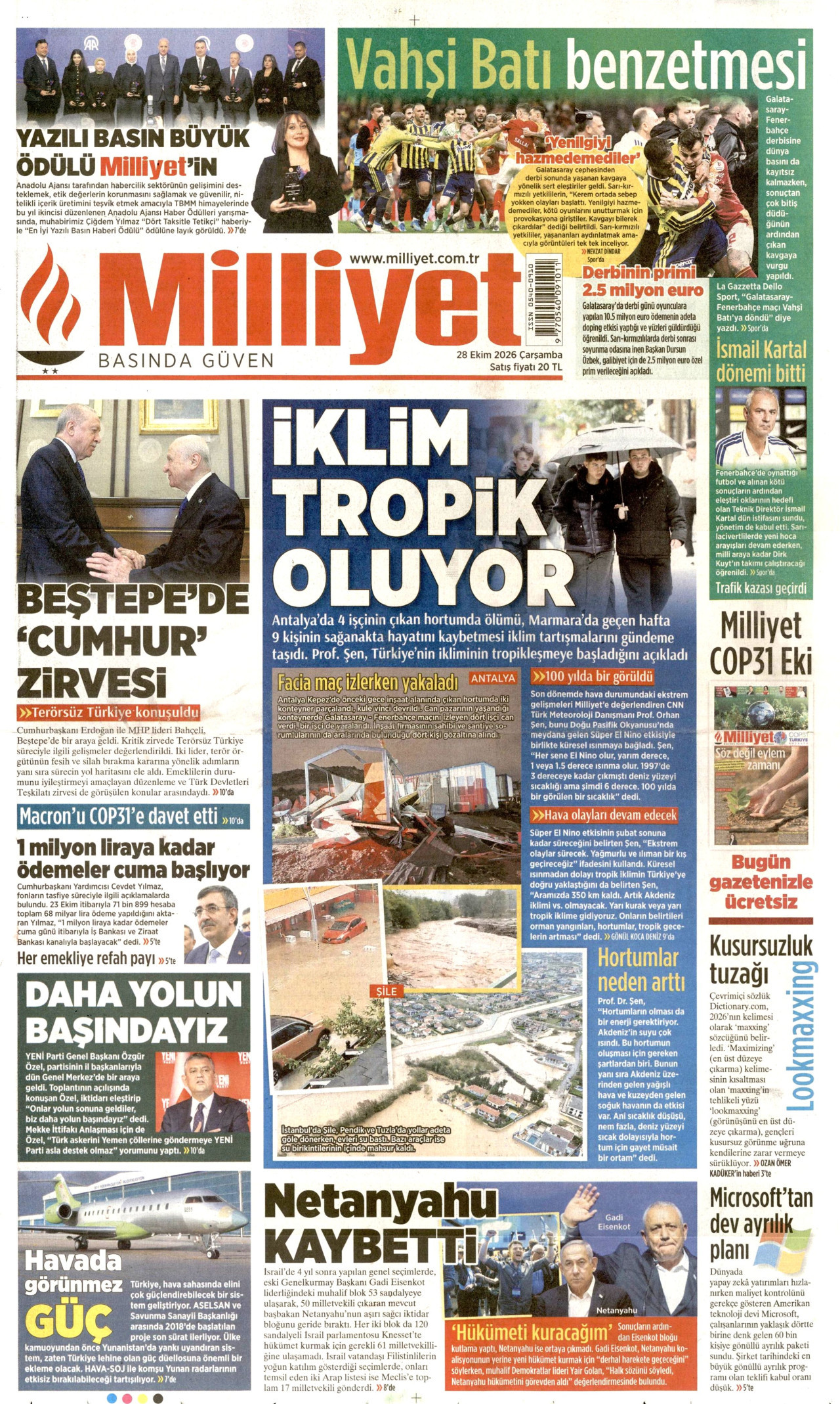 Milliyet Gazetesi gazetesi manşeti