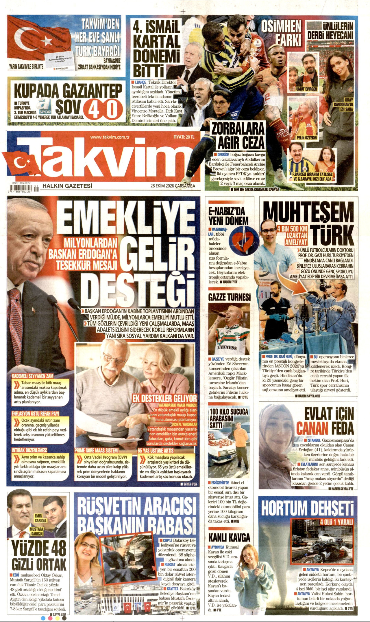 Takvim Gazetesi gazetesi manşeti