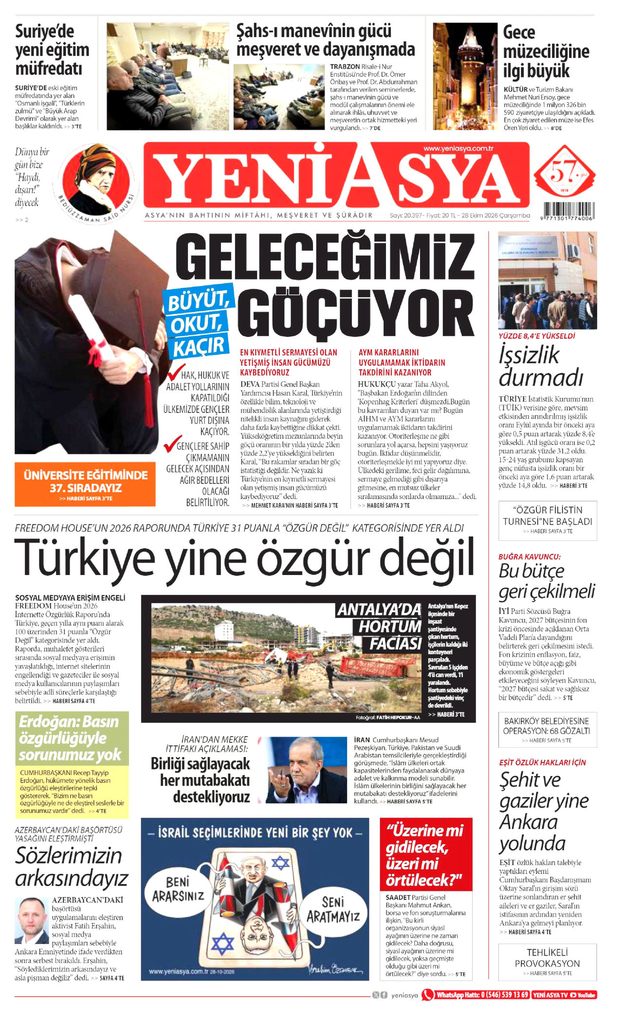 Yeni Asya Gazetesi gazetesi manşeti