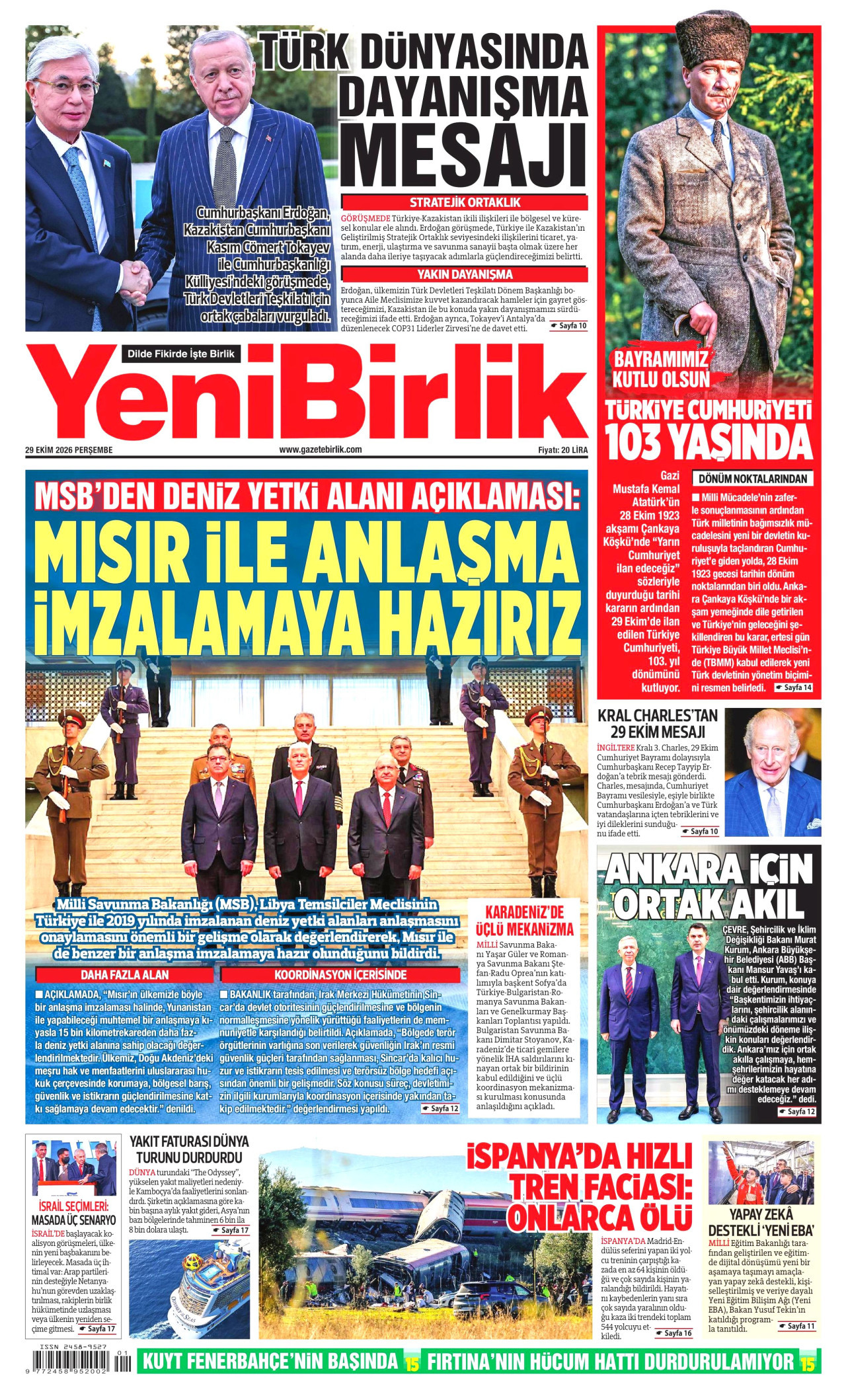 YeniBirlik Gazetesi gazetesi manşeti