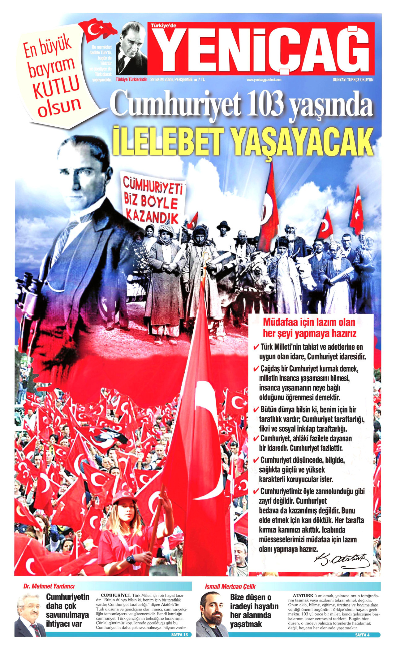 Yeniçağ Gazetesi gazetesi manşeti