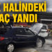Burhaniye’de park halindeki otomobil yandı