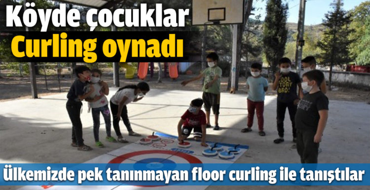 Köyde çocuklar curling oynadı