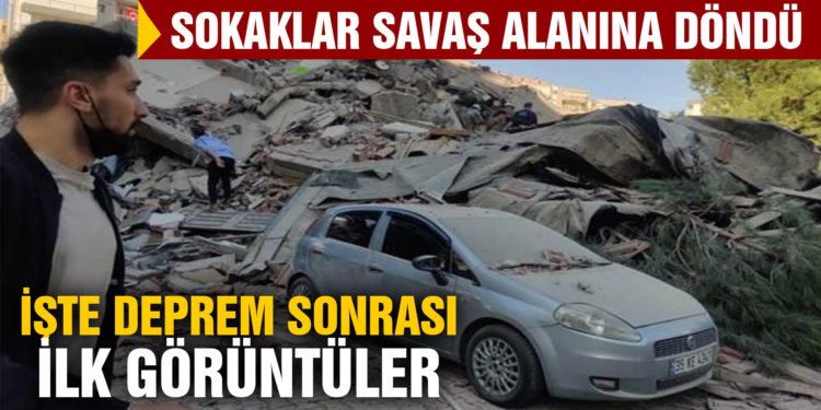 Son dakika: İzmir’de deprem sonrası ilk görüntüler! Binalar kağıt gibi yıkıldı