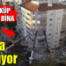 Depremde ilk 3 katı çöküp yan yatan bina, vinçlerle desteklendi