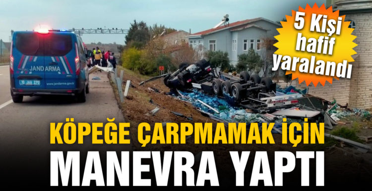 Köpeğe çarpmamak için manevra yapınca devrildi: 5 yaralı