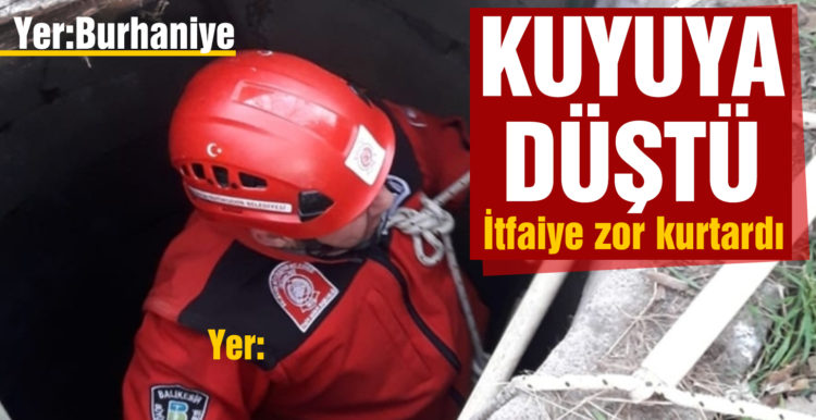 Burhaniye’de kuyuya düşen köpeği itfaiye kurtardı