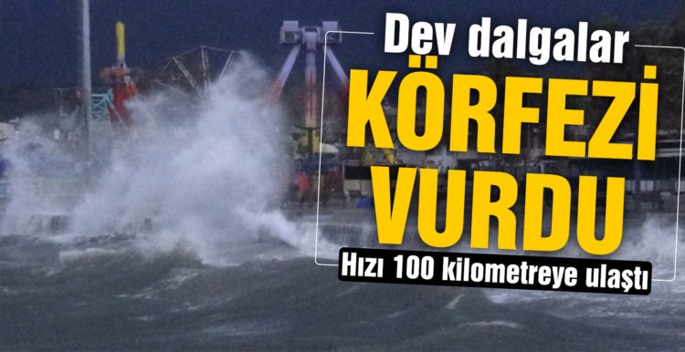 Balıkesir’de hızı 100 kilometreye yaklaşan fırtına dev dalgalar oluşturdu