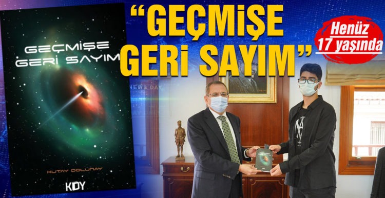 Genç yazar kitabını imzalayarak hediye etti