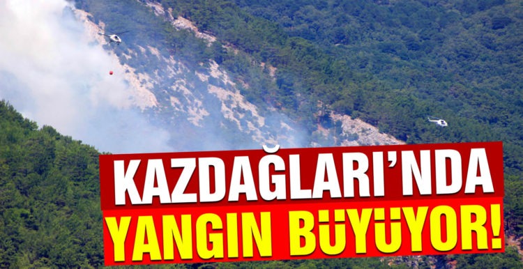 Kazdağları’ndaki orman yangını rüzgârın etkisiyle büyüyor