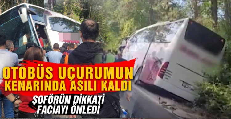 Otobüs uçurumun kenarında asılı kaldı! Şoförün dikkati faciayı önledi