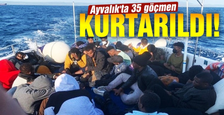 Ayvalık’ta 35 göçmen kurtarıldı