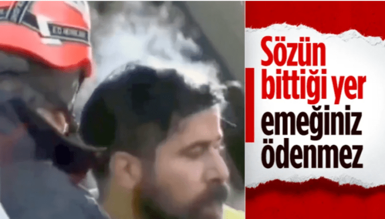 Afet bölgesindeki bir görevlinin başından yükselen dumanlar kamerada