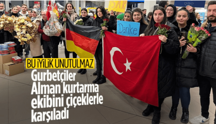 Almanya’ya dönen kurtarma ekibinin yollarına çiçekler serildi