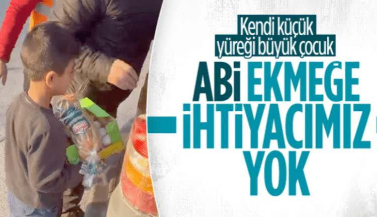 Depremzede çocuğun kumanya alırken ders veren tavrı