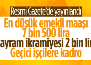 En düşük emekli maaşında artış ve geçici işçilere kadro düzenlemesini içeren kanun Resmi Gazete’de