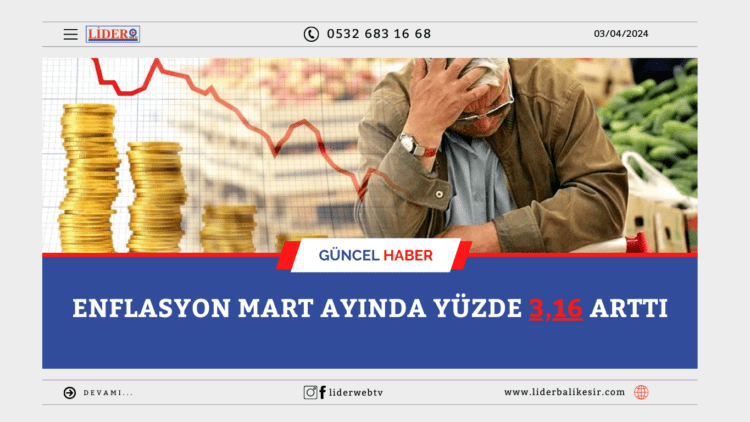 Enflasyon mart ayında yüzde 3,16 arttı